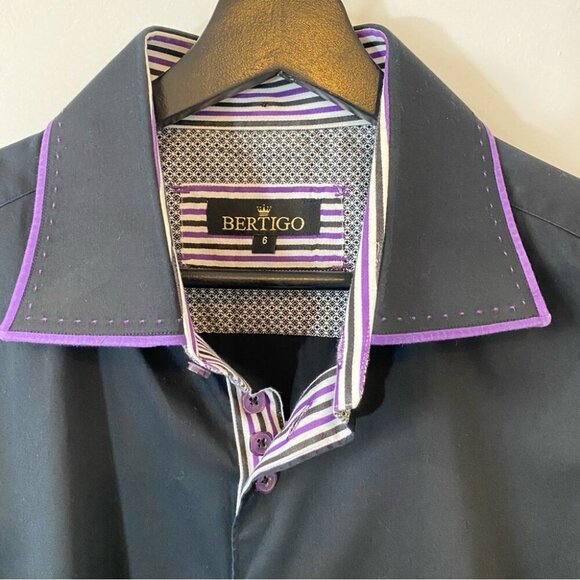 Bertigo High End Modern fit Design Black and Purple 100% Cotton Wide Cuffs XXL - Picture 3 of 16